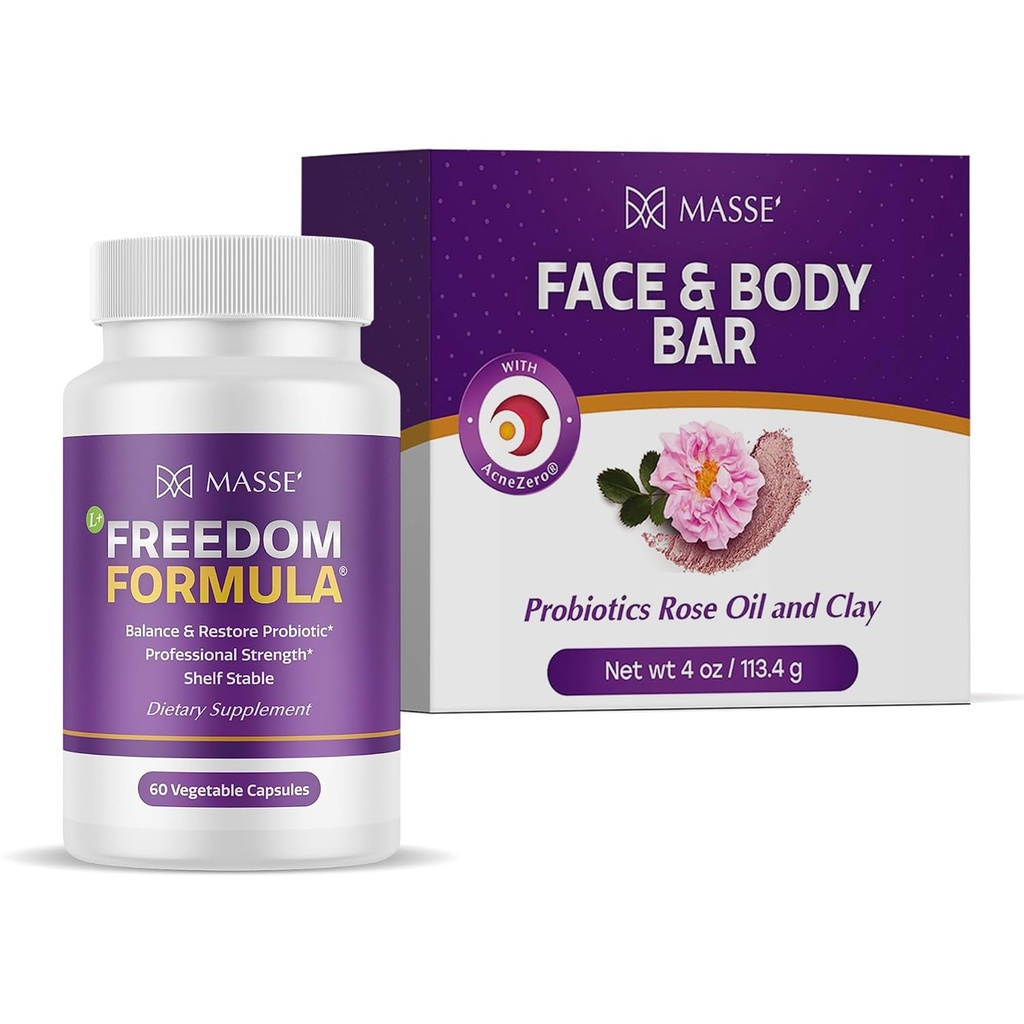 MASSE' Suplemento dietético para balance probiótico & Restaurar Fórmula y Sensitive Skin Face Wash con AcneZero Skin Cleanser