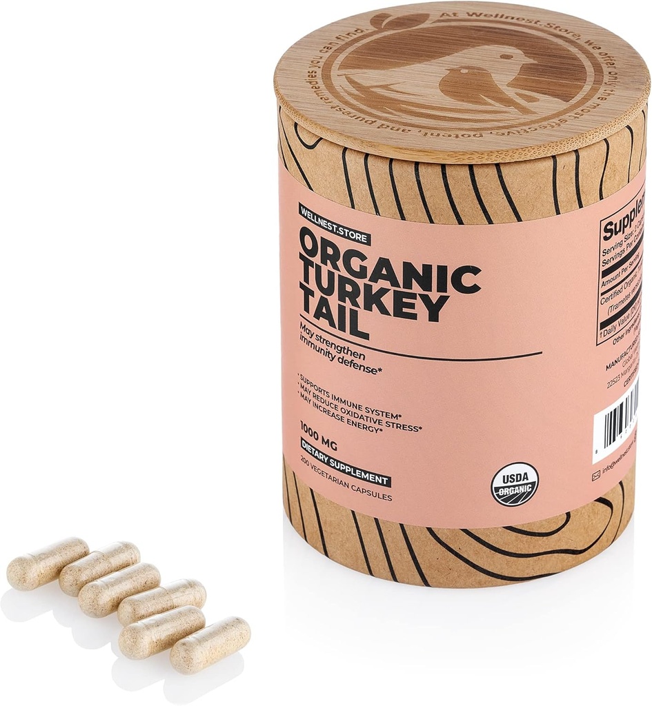 Turquía Tail Organic Mushroom (Trametes Extract) 200 Veggie Caps - Immune Support Supplement; Promotes Growth of Beneficial Bacteria in The Gut + Boosts Energy