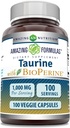 Amazing Formulas Taurine with Bioperine Supplement TEN 1000 Mg Por Serving TEN 100 Veggie Capsules ← Non-GMO TEN Gluten Free TEN Made in USA