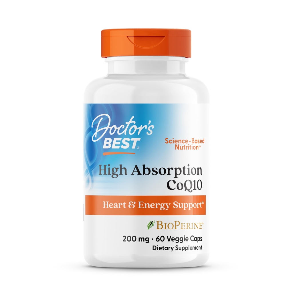 La mejor absorción alta del médico CoQ10 200 mg con suplemento de bioperina - Coenzima Q10 cápsulas de apoyo antioxidante de salud cardíaca, CoQ10 200 mg para hombres de mujeres, no GMO - 60 cápsulas de veg
