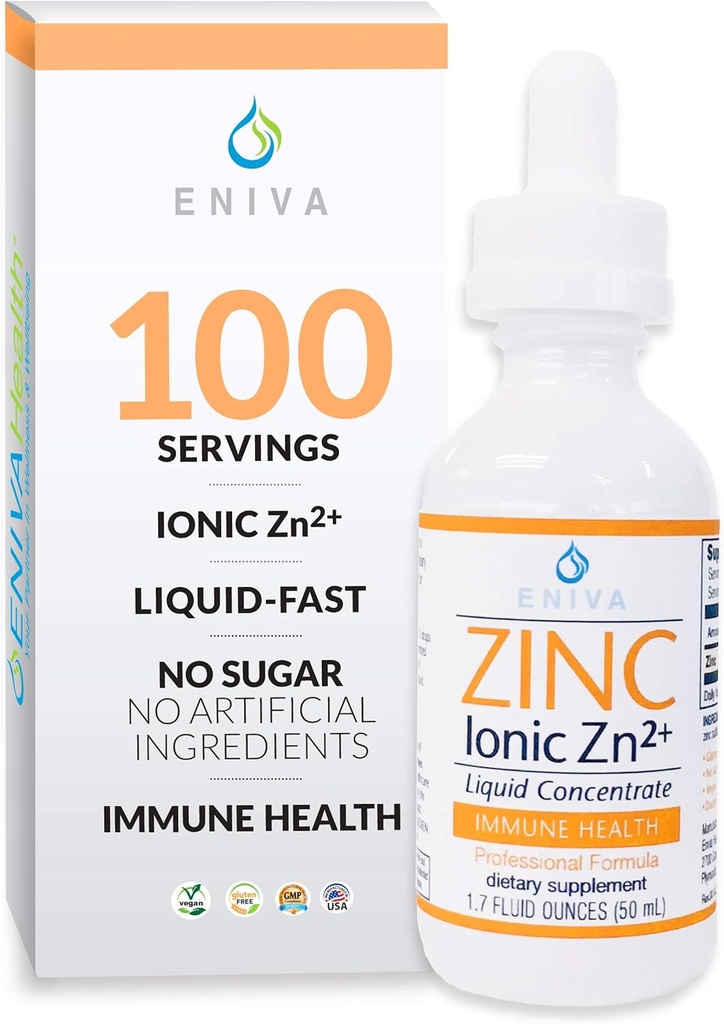 Eniva Liquid Zinc Suplemento Ultra concentrado Gotas de zinc para la salud inmune 1.7 oz