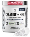 AceroFit Creatine HMB Powder - 5g Creapure Creatine Monohydrate Powder, 3g myHMB &amp; 1000 UI Vitamina D - Workout Suplemento Apoyos Crecimiento muscular, fuerza, recuperación &amp; energía - Desflavorado, 30 Servimientos