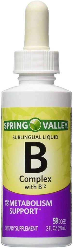 Complejo de vitamina B Sublingual Liquid Drops for Adults with Vitamin B6, Vitamina B12, Niacin, Riboflavin, Pantothenic Acid - Energy Bundle w/ 'No Fluff' Guide©
