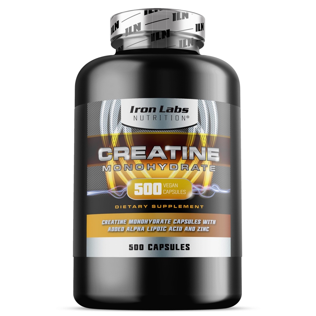Iron Labs Nutrition Creatine Monohydrate (500 capsules) - 3900mg Por Serving - Capsules no inflados - Cretina de alta resistencia para hombres y mujeres