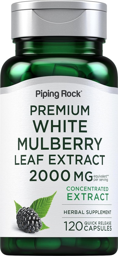 Piping Rock Mulberry Leaf Extract Capsules Silencio 2000mg Silencio 120 Conde Silencio Herbal Suplemento Silencio Non-GMO, Gluten Free