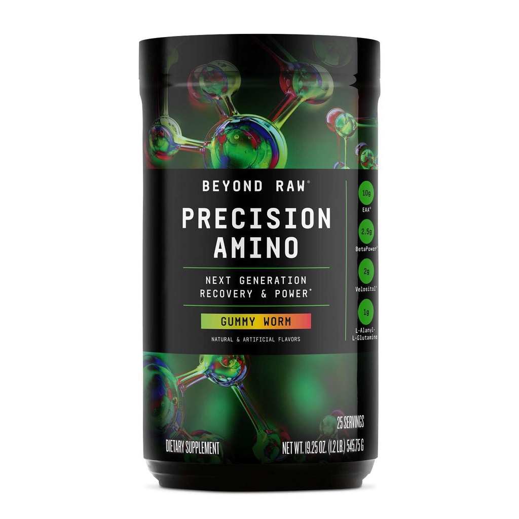 BEYOND RAW Precision Amino ← Recuperación del Poder Aminoácidos Fórmula TENIDO Muscles del Combustible TENIENDO Hydration ANTE Gummy Worm TENIDO 25 Servimientos