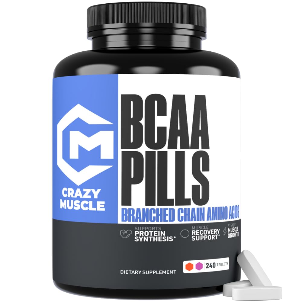 Mosculo loco 3000mg BCAA Pills (80 Days Supply) con el Optimum 2:1 Relación de Aminoácidos de Cadena Sustituida para la Recuperación y el Crecimiento, 1000mg BCAAs por Pill (Más que BCAA Capsules) 240 Tablets