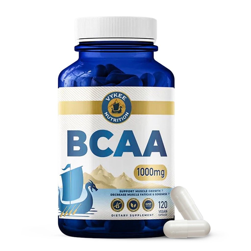 Vykee Nutrition BCAA Capsules – apoya el crecimiento muscular, la recuperación, la síntesis de proteínas – Vegan, no GMO, libre de gluten – 1.000 mg, 120 conteo