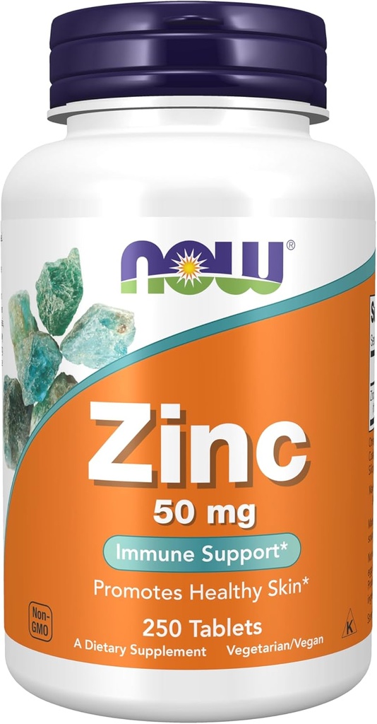 AHORA Suplementos de alimentos, Zinc (Zinc Gluconate) 50 mg, soporta las funciones de enzima*, Immune Support*, 250 Tablets