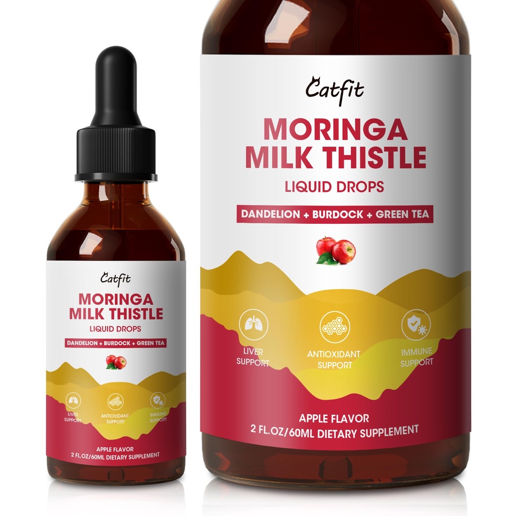 Milk Thistle Liver Detox cae Apple Flavor – Liver Cleanse Detox Reparación con Moringa, Dandelion, Burdock & Green Tea – Herbal Liquid Supplement for Liver Support & Liver Health, Vegan, 2 Fl Oz