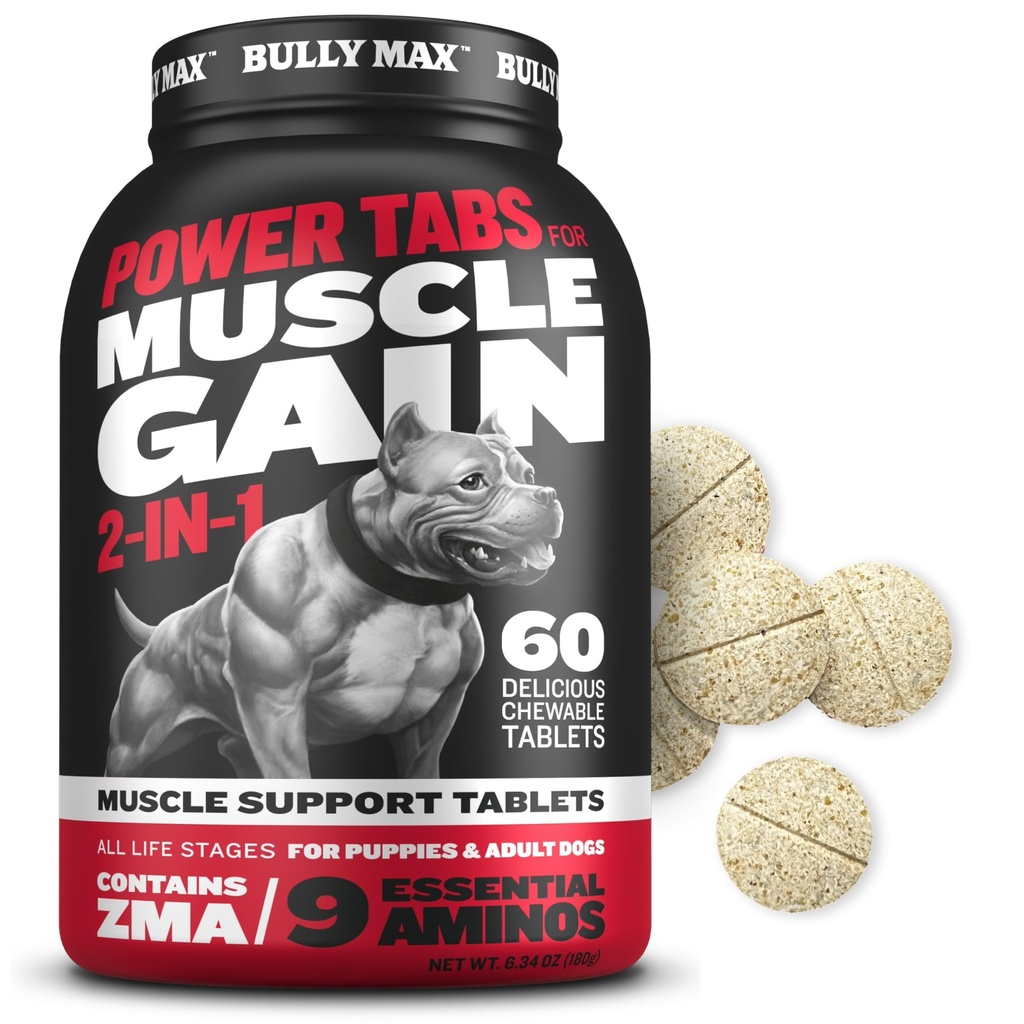 Bully Max 2-in-1 Muscle Builder Tablas para cachorros " Adult Dogs - Puppy " Dog Vitaminas " Suplementos para la ganancia muscular " Crecimiento - Ultimate Canine Multivitamins for All Breeds " Ages - 60 Tabs