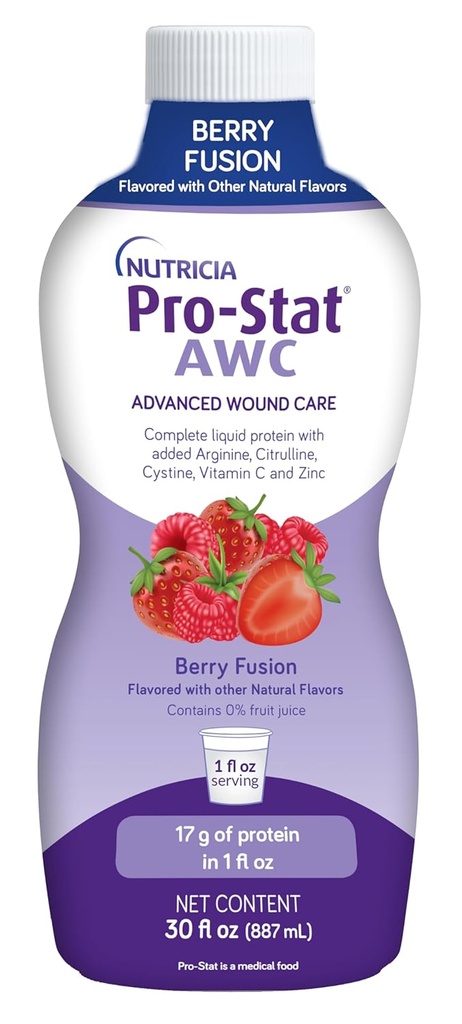 Pro-Stat Advanced Wound Care (AWC), Concentrated Liquid Protein Medical Food - Berry Fusion Flavor, 30 Fl Oz botella