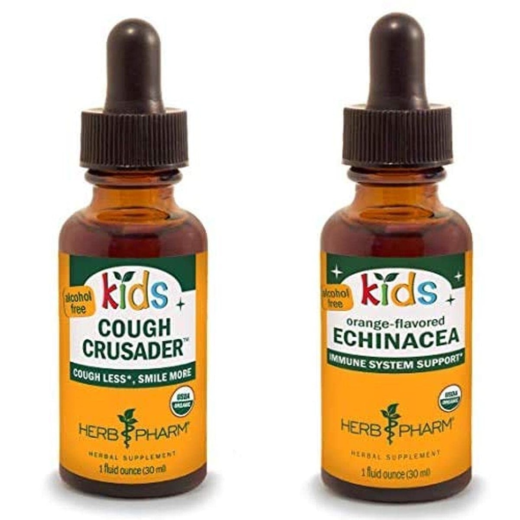 Herb Pharm Kids Certified-Organic Alcohol-Free Cough Crusader Liquid Herbal Formula, 1 onda &amp; Kids Certified-Organic Alcohol-Free Echinacea Glycerite Liquid Extract, 1 onnce