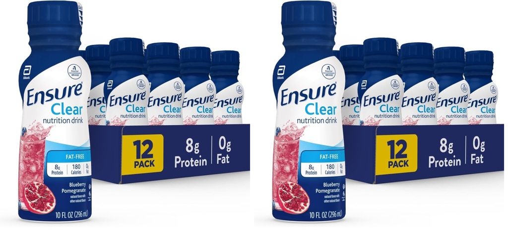 Asegurar la bebida líquida de nutrición clara, grasa 0g, 8g de proteína, granada de arándano, botella, sin gluten, 10 Fl Oz (Pack of 24)