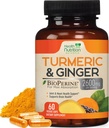 Curcumin Turmeric Suplemento 2600mg - con Ginger ecológico " Turmeric, 95% Curcuminoides, BioPerine Black Pepper for Best Absorption, Nature's Vegan Joint Support, Non-GMO, Bottled in USA - 60 cápsulas