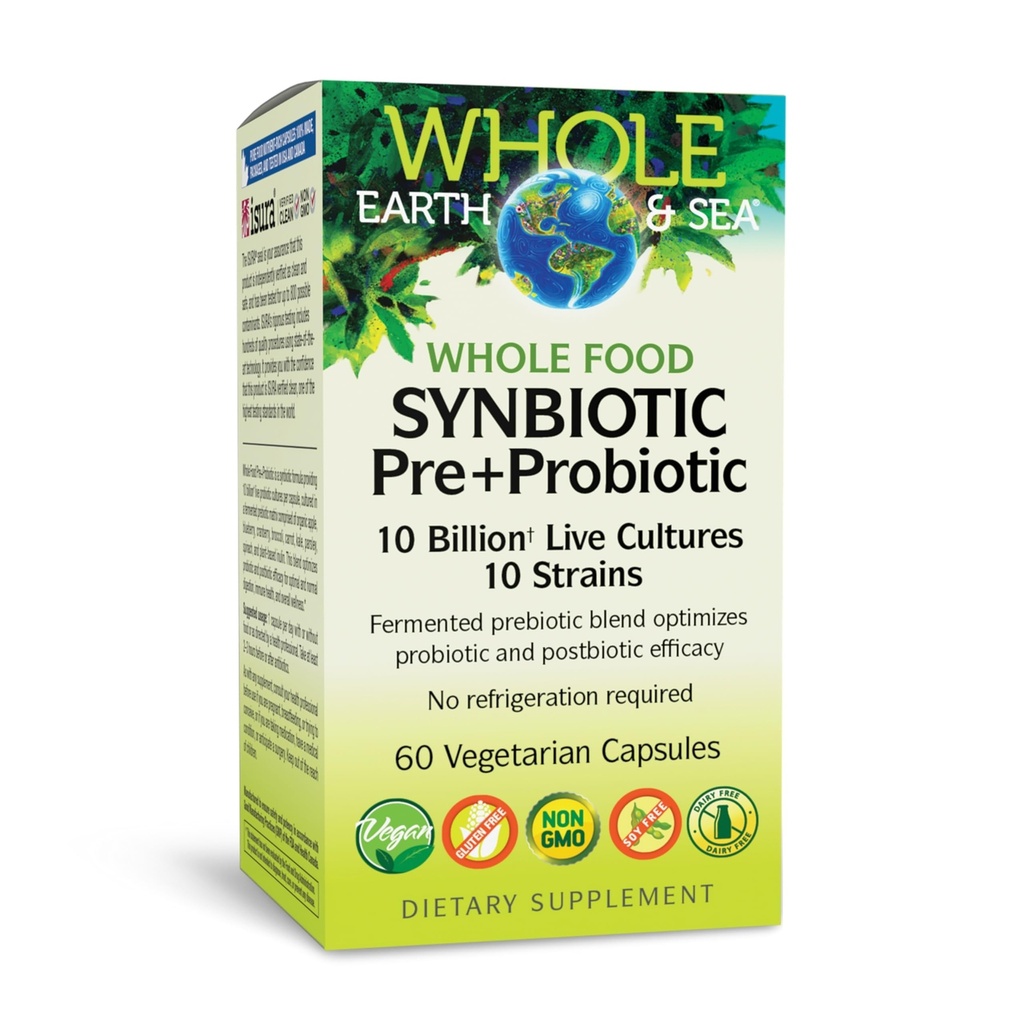 Factores naturales enteros sinbiótico de alimentos Pre+Probiótico 10 billón - Orgánica Gut &amp; Digestive Health Supplement - Non-GMO, Gluten-Free &amp; Dairy-Free - 60 cápsulas vegetarianas (60 piezas)