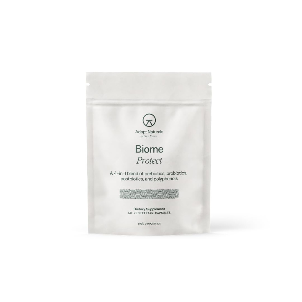 Adapt Naturales 4 en-1 Biome Protege Prebióticos, Probióticos Suplemento Postbióticos &amp; Polifenoles para Microbiome, Gut Health & Defensa para Hombres, 30 Day Supply