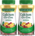 Calcio de rebote de la naturaleza + D3 + Gummies de zinc, soporta huesos fuertes y dientes más un sistema de inmune saludable, 500 mg, Orange y Cherry Flavored, 70 Gummies (Pack of 2)