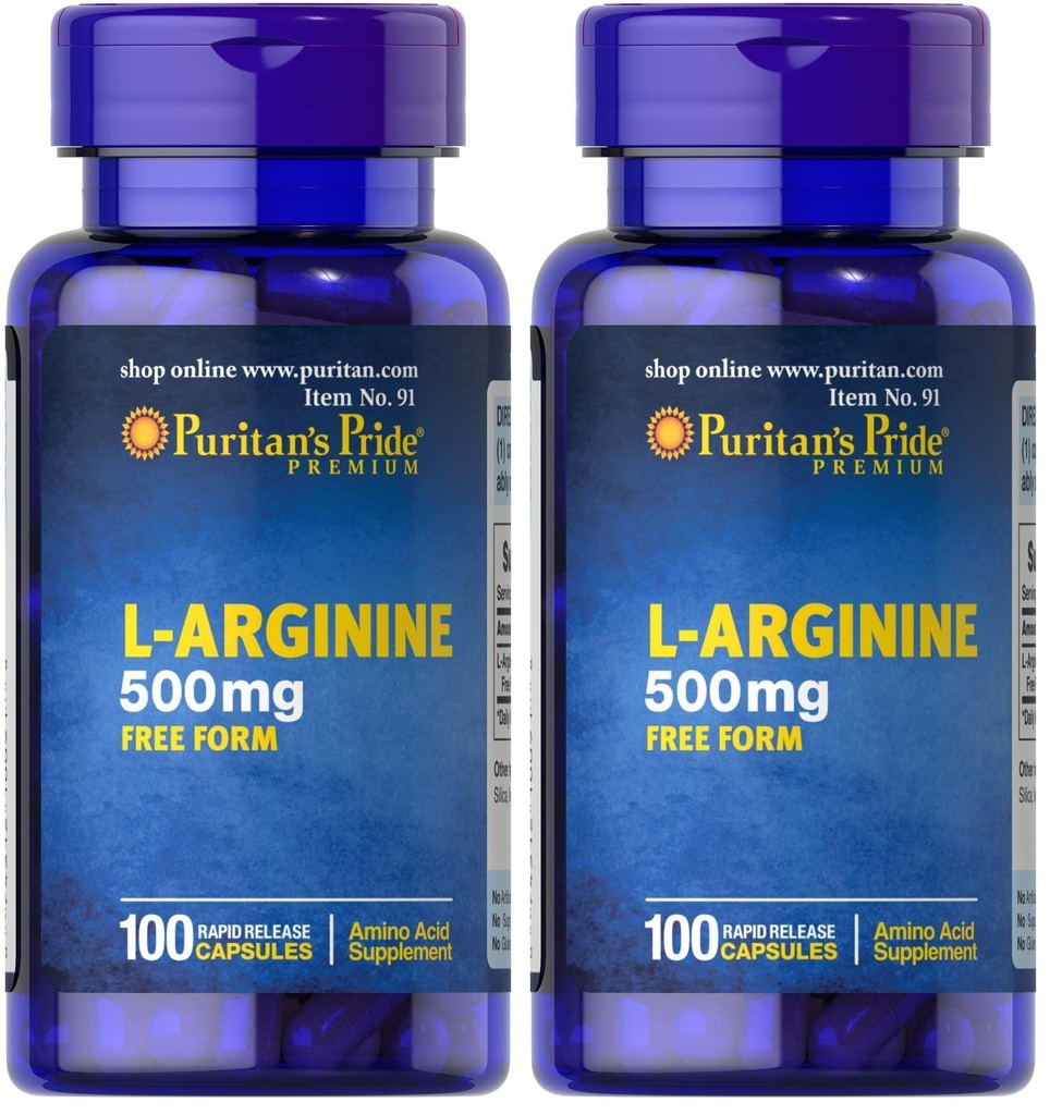 Pride de Puritan L-Arginine 500 mg, Heart Health Support, 100 Conde (Pack of 2)