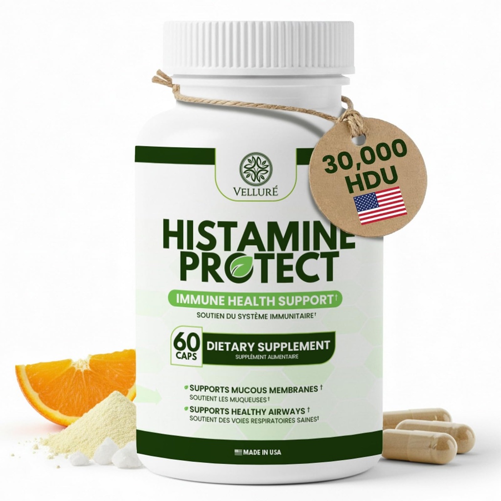 DAO Enzyme Suplemento Histamine Blocker, 30,000 HDU Diamine Oxidase for Histamine Intolerance " Fermented Foods, Gut " Digestive Support with Quercetin, Magnesium " Vitamin C, 60 cápsulas