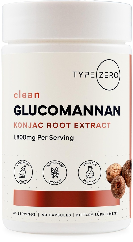 Tipo Zero Clean Glucomannan Konjac Root Extract (90 Capsules)(1,800 MG Por Serving) - 30 Servings, Non-GMO, Gluten Free