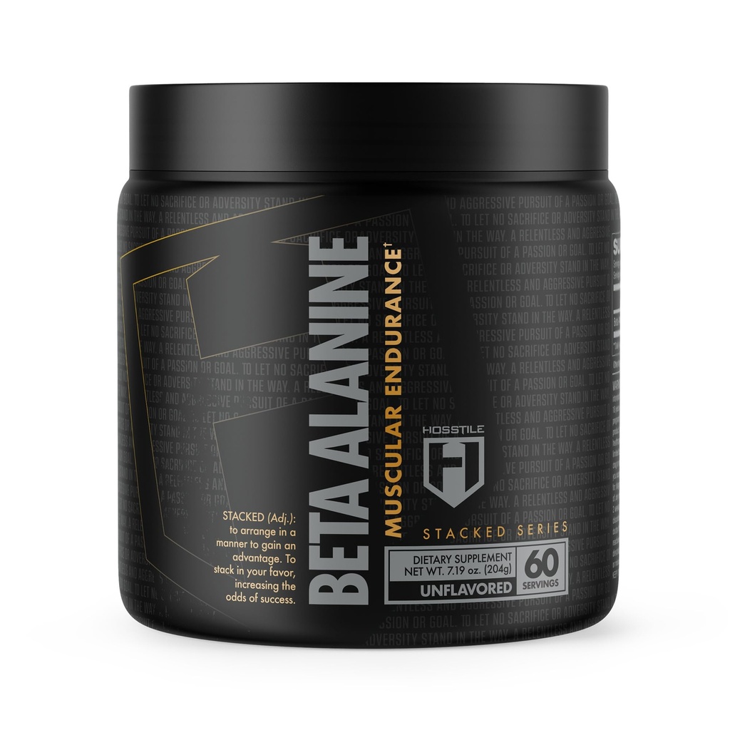 HOSSTILE Beta-Alanine Powder, Pre Workout, Delays Muscular Fatigue, Aumenta la fuerza " Performance, Desflavorado, 60 Servimientos
