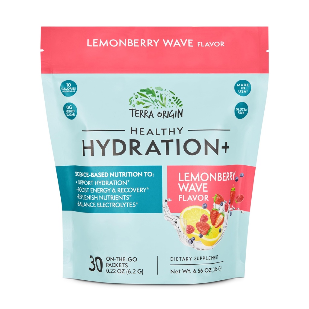 TERRA ORIGIN Healthy Hydration+ Weekend Recovery ← 30 Packets  Zero Sugar Powder Drink for Energy and Recovery ← Lemonberry Wave