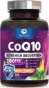 CoQ10 Softgels - Ultra Alta Absorción Coenzima Q10 200mg Por Serving - Co Q 10 Softgel Suplemento Con Pepper Negro, Energía y Apoyo al Corazón Antioxidante - para Hombres, Botellado EE.UU. - 120 Softgels