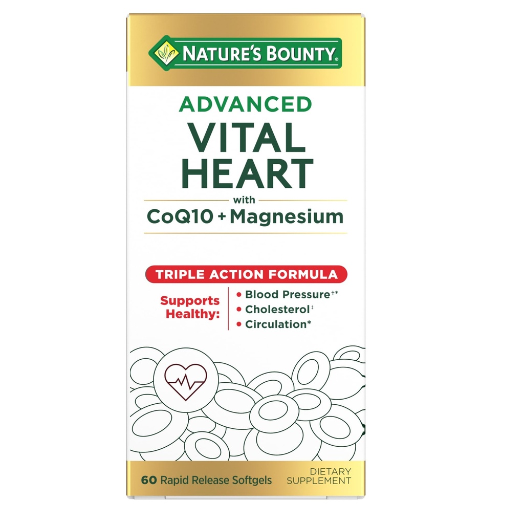 Bounty Advanced Vital Heart con CoQ10 + Magnesio, Antioxidante, soporta la presión sanguínea saludable, colesterol, circulación, triple acción Fórmula, CoQ10, Suplemento Magnesio, 60 Softgels