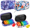 Serfeymi Organizador semanal de píldoras de viaje 2 veces al día AM Lápiz arco iris caja 7 día con carretilla de cobre, organizador de medicina para píldoras, vitaminas, aceites de pescado - púrpura 01+ Bloom 01