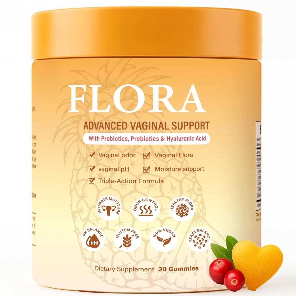 Flora Plus Probiotic Gummies for Women, Advanced Vaginal Support Probiotics Gummies, Ph Balance, Promote Healthy Vaginal Odor & Flora, Pineapple, 60 Cuenta(1)