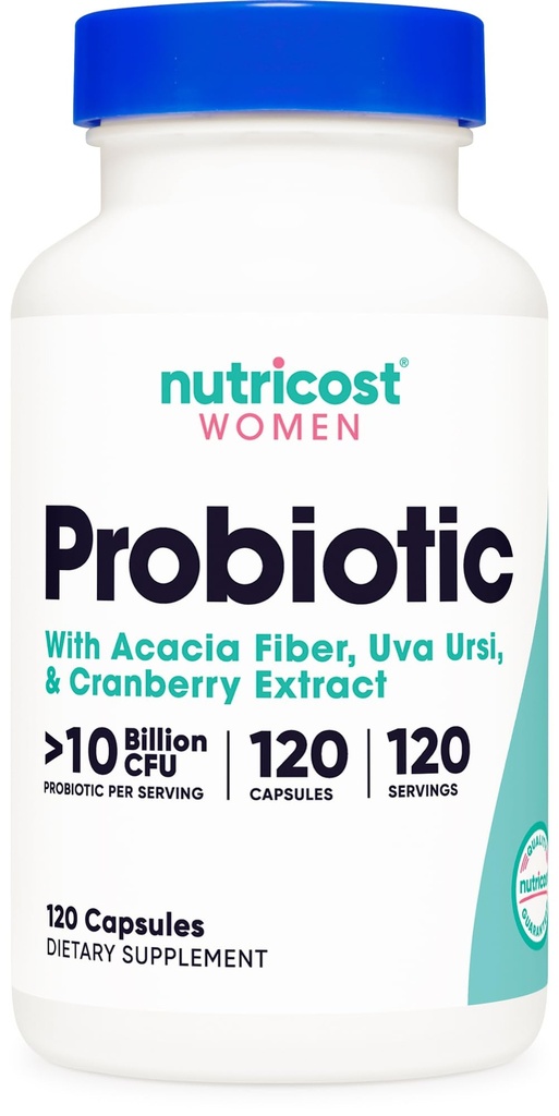 Nutricost Probiotic for Women 10 Billion CFU, 120 Capsules - Complejo con Acacia Fiber, Uva Ursi & Cranberry Extract, Non-GMO & Gluten Free