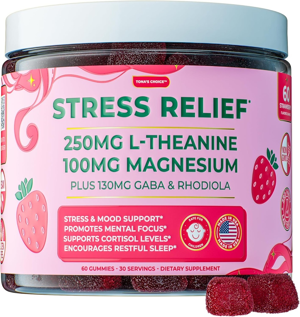 Suplemento de alivio de estrés para las mujeres y los niños que viven L Theanine GABA Suplementos con Rhodiola Rosea for Stress TEN Magnesium Citrate Gummies for Kids Ø Cortisol Suplementos para las mujeres latitud Kava Kava Alternativa