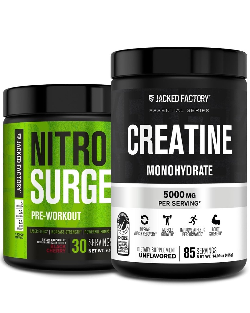 Jacked Factory Nitrosurge Pre-Workout in Black Cherry & Creatine Monohydrate for Men & Women
