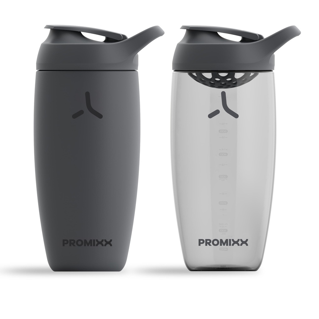 Promixx PURSUIT Protein Shaker Botella 2-Pack – Premium Sports Blender Botellas para Protein Mezclas y Complementos – 1 acero inoxidable 550ml, 1 Ecozen 700ml – Graphite Gray
