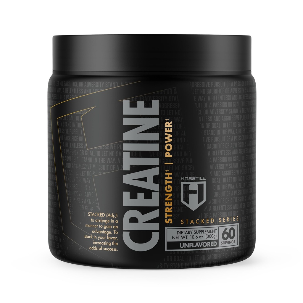 HOSSTILE Creatine Monohydrate Powder for Men &amp; Women, Micronized, Mejorar el tamaño del músculo, Fuerza &amp; Power Output, Post Workout Recovery Drink, Unflavored, 60 Servings