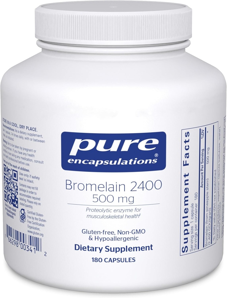 Pure Encapsulations Bromelain 2400 500 mg - for Digestive Support & Musculoskeletal Salud - Soportes Juntas " Recuperación del músculo* - Enzimas proteolíticas - Vegan - 180 cápsulas