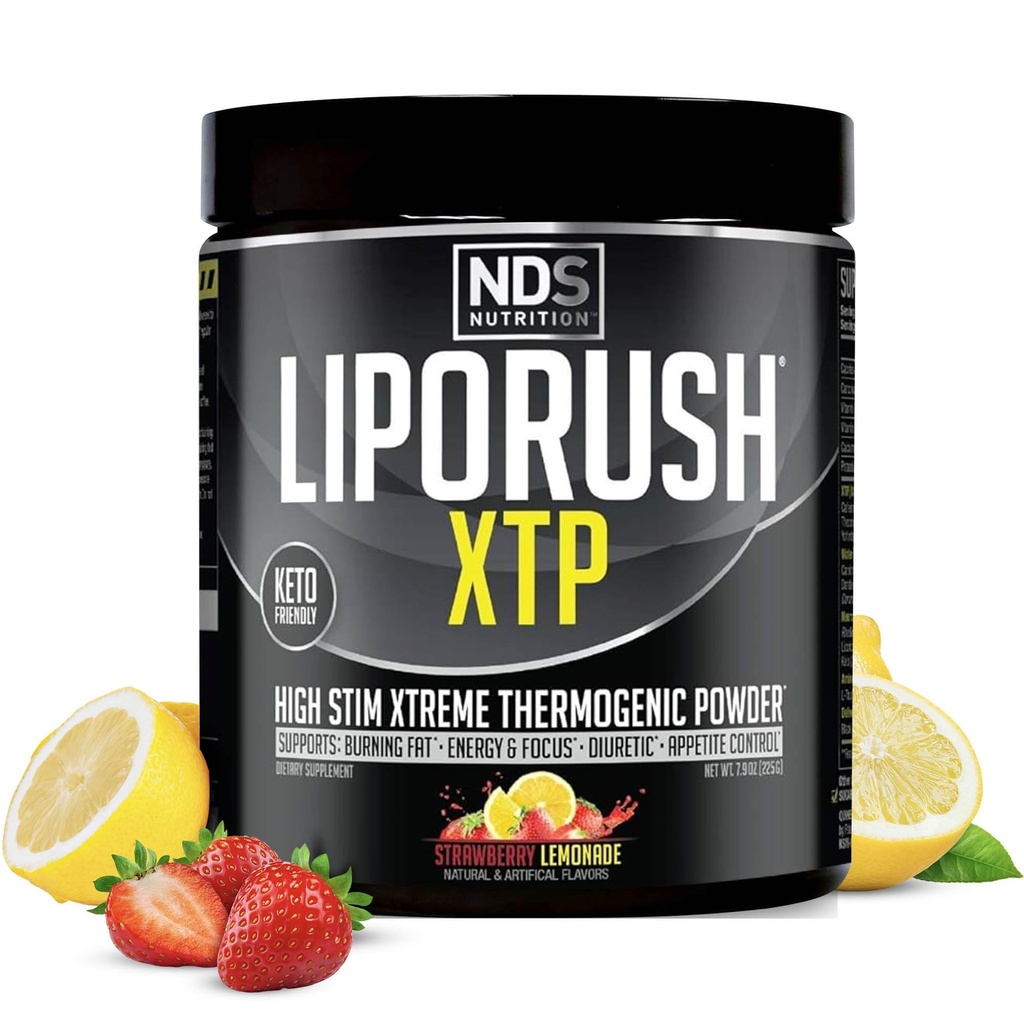 LIPORUSH NDS Nutrition XTP Thermogenic Fat Burner with L-Carnitine - Energy, Focus, and Appetite Control - Extreme Thermogenic Fat Burning Powder Weight Pérdida - Strawberry Lemonade (45 Servings)