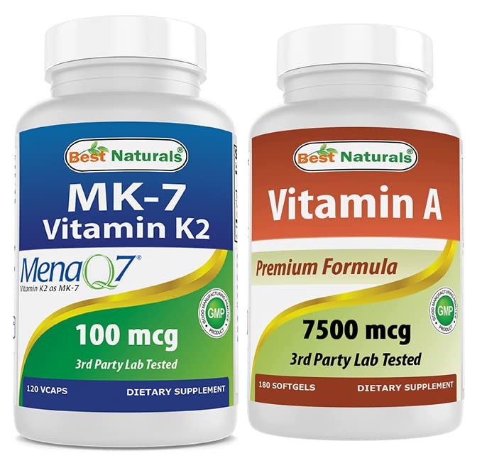 Mejores Naturales MK-7 Vitamina K2 100 mcg &amp; Vitamina A 25000 UI
