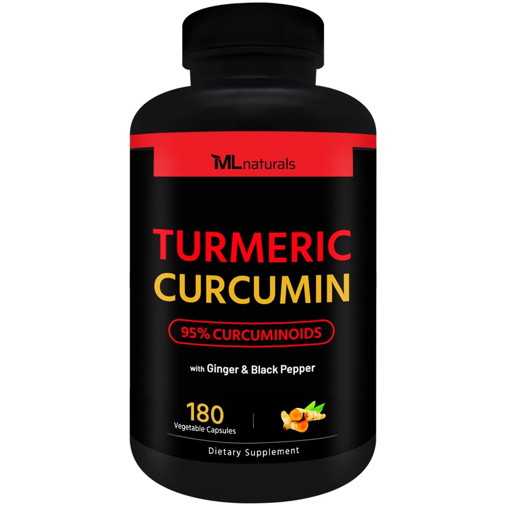 ML Naturals Curcumina Turmérica Orgánica – 1.800mg, Extracto de raíz 300mg - 120mg Ginger orgánico &amp; 15mg Pepper Negro (por servicio) - 180 cápsulas vegetales – No GMO