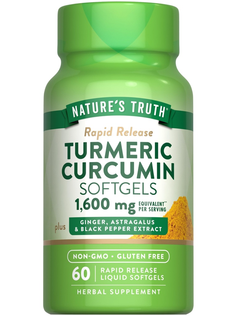 La verdad de la naturaleza Complejo de Curcumin Turmeric ← 60 Softgels Silencio con Ginger, Astragalus, " Black Pepper Extract  durable Non-GMO " Gluten Free Supplement