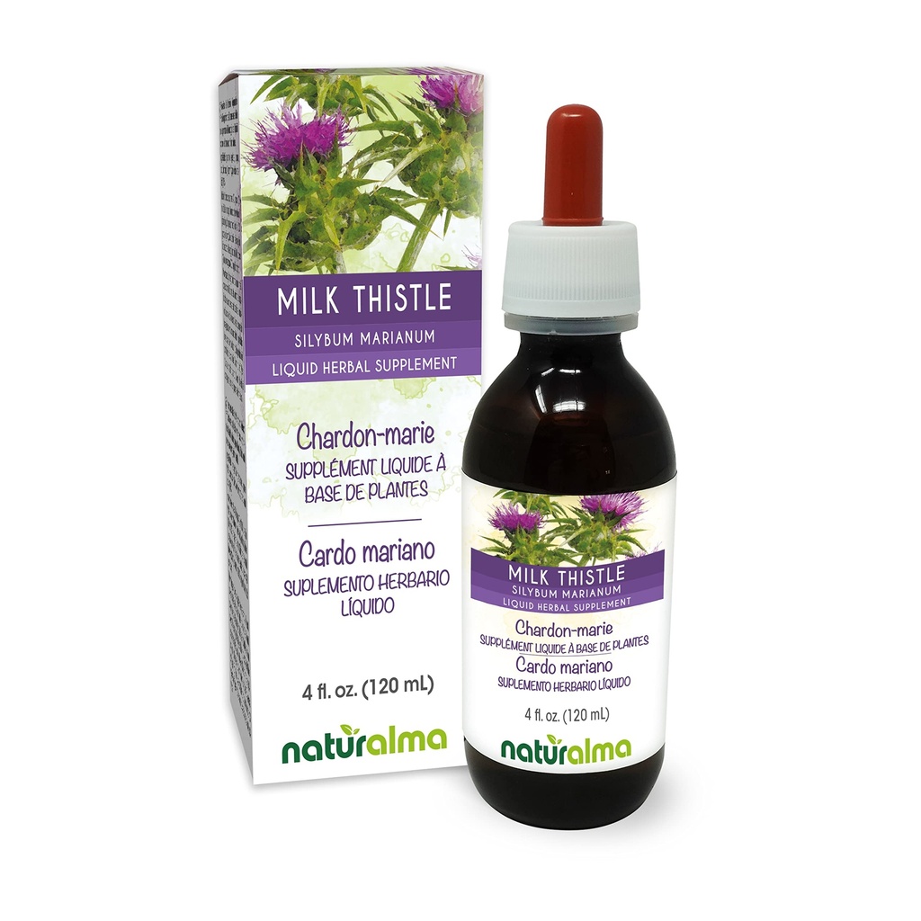 Naturalma Milk Thistle (Silybum marianum) Fruit and herb Alcohol-Free Tintura - 4 fl oz Liquid Extract in Drops - Herbal Supplement - Vegan