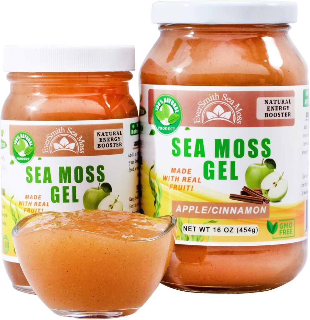 Wildcrafted Irish Sea Moss Gel ← Hecho en EE.UU. viv Sea Moss Gel Raw ← Suplemento Nutricional Silencioso Apple (16 oz)