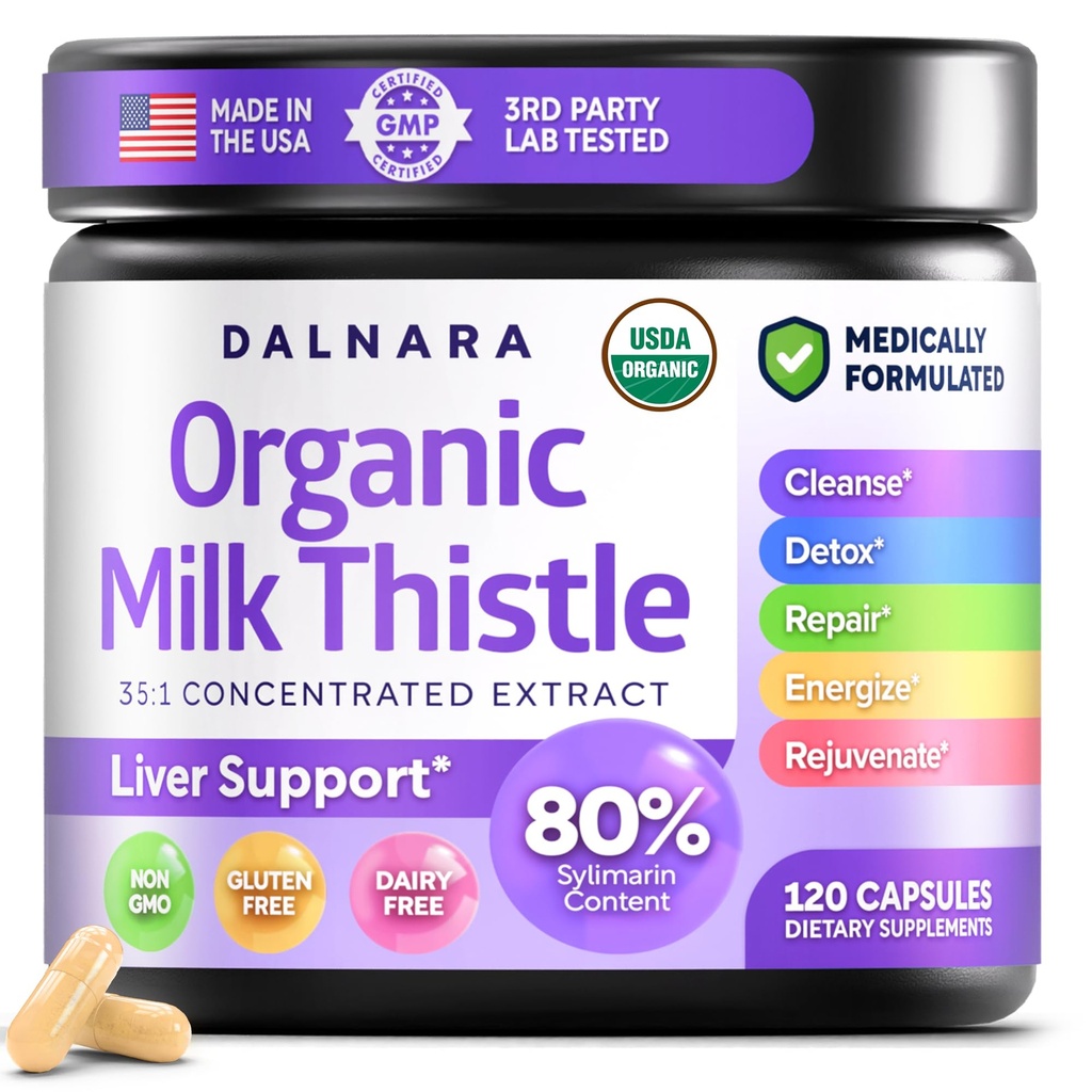 Milk Thistle capsules 120 Cuentas, Premium Herbal Liver Support Formula, Non-GMO y Third-Party Tested, Supports Natural Detox, Cleanse & Repair