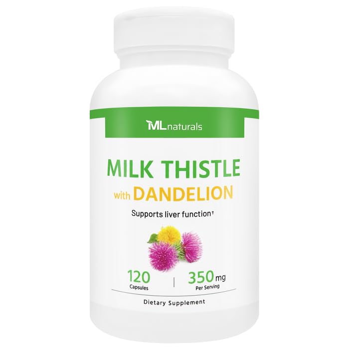 ML Naturals Milk Thistle &amp; Dandelion Extract – 250mg Milk Thistle, 100mg Dandelion Root (Per Serving) 120 Capsules