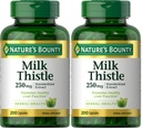 Nature's Bounty Milk Thistle Capsules, Traditionally Used for Liver Health, Herbal Supplement, 250 mg per Serving, 200 Count (Pack of 2)