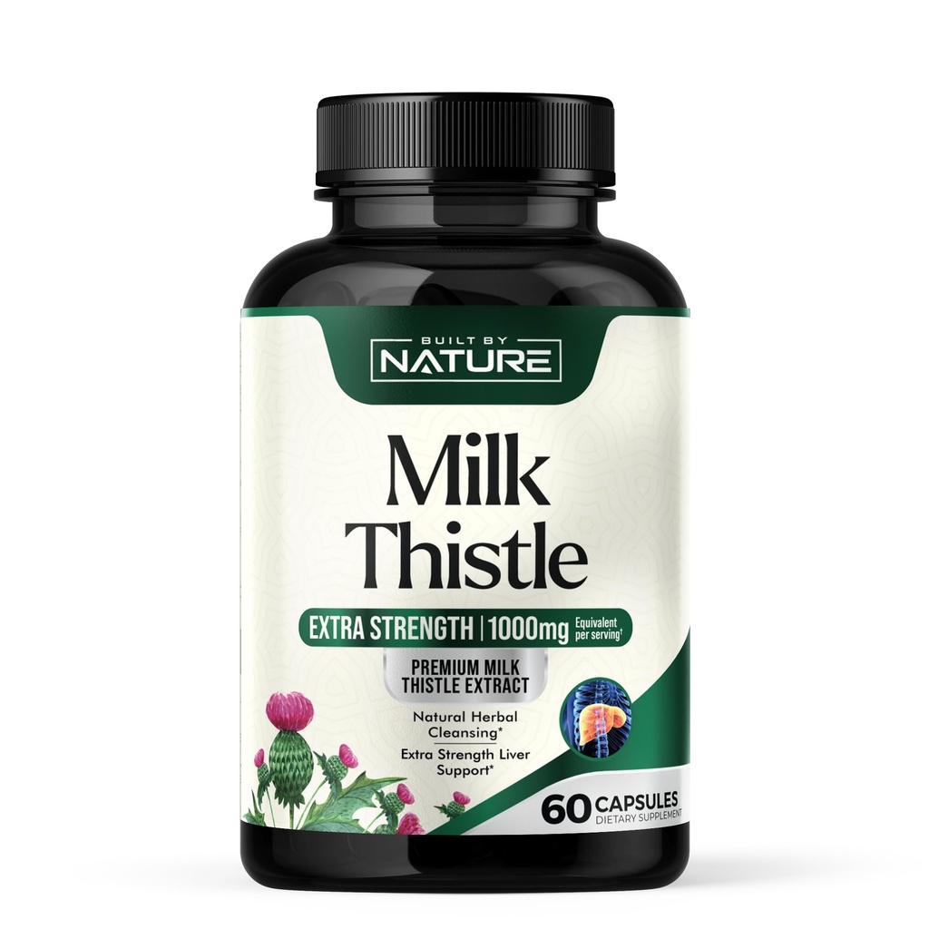 Construido por Nature Milk Thistle Liver Detox Suplemento con Silymarin Extract " Dandelion Root – Gentle Herbal Liver Cleanse for Men " Women - Liver Health Support - Non-GMO - 60 Veggie Capsules