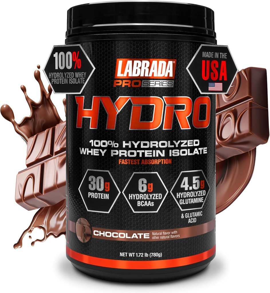LABRADA Hydro 100% puro hidrolizado Whey Protein Isolate Powder, Lactose Free, Fastest Digesting, Instant Mixing,Delicious Taste 20 Servings(Chocolate)