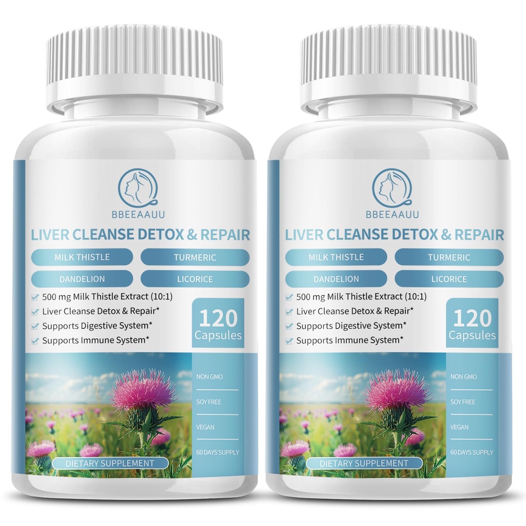 (2 Pack) Suplemento de carburante de leche cápsulas, Fórmula de salud del hígado, con Dandelion Root, 10:1 Extracto, para soporte de limpieza del hígado, sistema digestivo e inmunitario,240 Conde