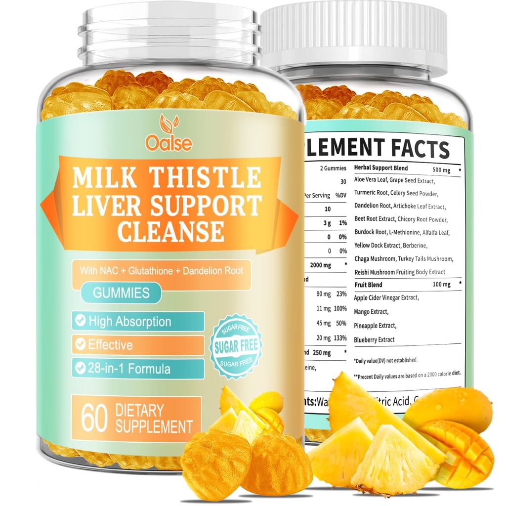 Liver Cleanse Detox &amp; Repair 2000 Mg Milk Thistle Gummies - Mango Pineapple - con NAC, Glutathione, Dandelion Root, Aloe Vera Leaf, etc, Gluten-Free, 60 Condes